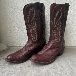 Lucchese Hand-Made Brown Ostrich Boots